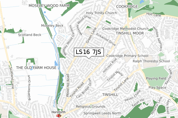 LS16 7JS map - small scale - OS Open Zoomstack (Ordnance Survey)