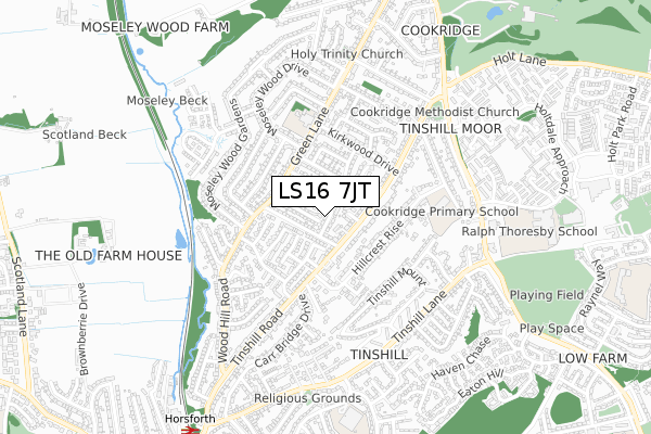 LS16 7JT map - small scale - OS Open Zoomstack (Ordnance Survey)