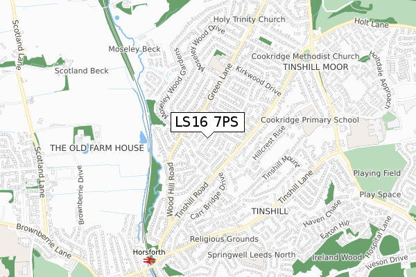 LS16 7PS map - small scale - OS Open Zoomstack (Ordnance Survey)