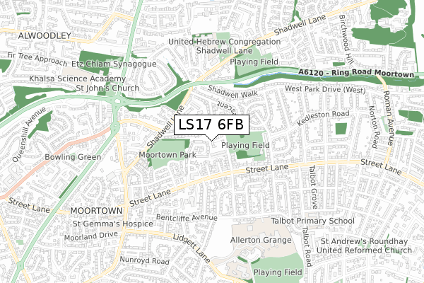 LS17 6FB map - small scale - OS Open Zoomstack (Ordnance Survey)