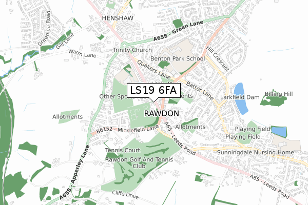 LS19 6FA map - small scale - OS Open Zoomstack (Ordnance Survey)