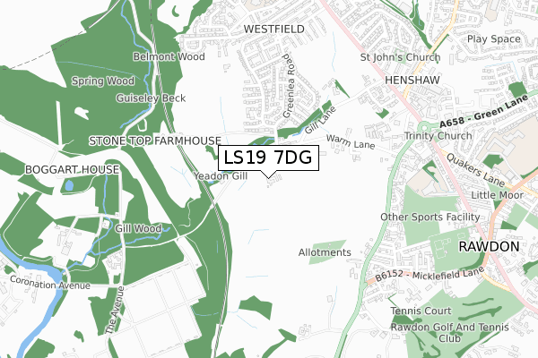 LS19 7DG map - small scale - OS Open Zoomstack (Ordnance Survey)