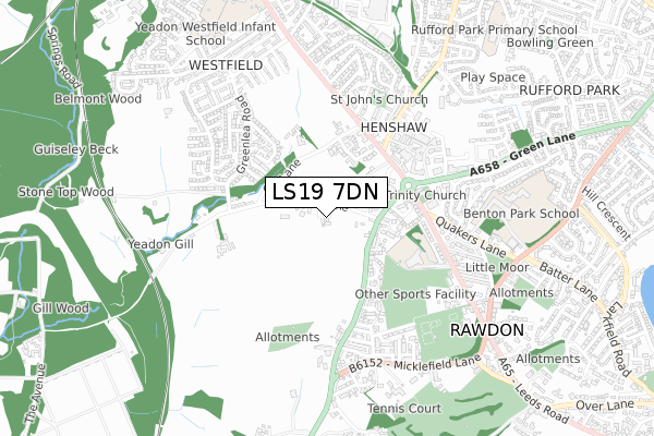 LS19 7DN map - small scale - OS Open Zoomstack (Ordnance Survey)