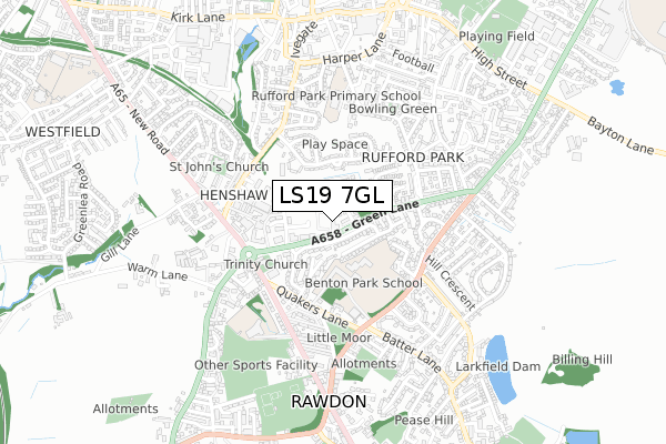 LS19 7GL map - small scale - OS Open Zoomstack (Ordnance Survey)