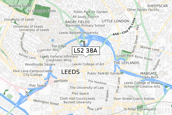 LS2 3BA map - small scale - OS Open Zoomstack (Ordnance Survey)