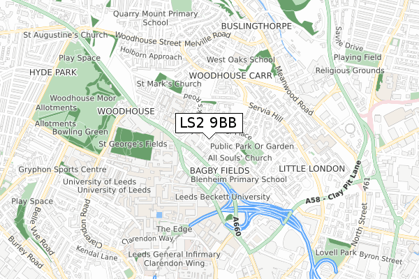 LS2 9BB map - small scale - OS Open Zoomstack (Ordnance Survey)