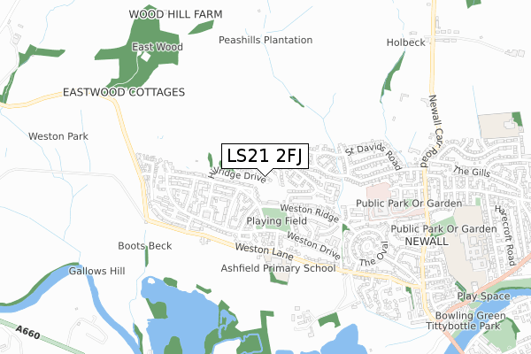 LS21 2FJ map - small scale - OS Open Zoomstack (Ordnance Survey)