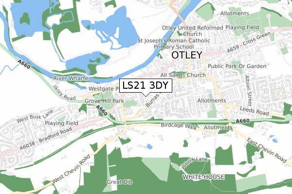 LS21 3DY map - small scale - OS Open Zoomstack (Ordnance Survey)