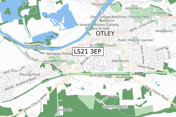 LS21 3EP map - small scale - OS Open Zoomstack (Ordnance Survey)