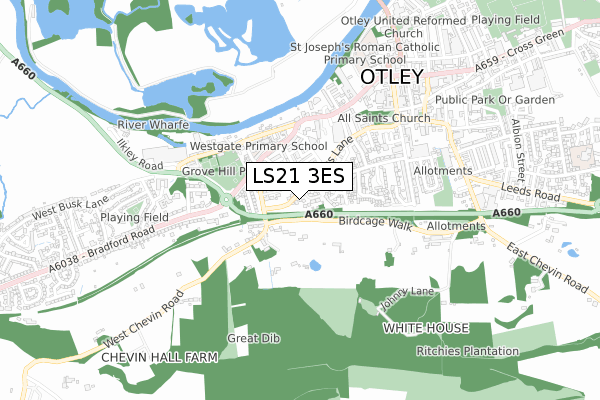 LS21 3ES map - small scale - OS Open Zoomstack (Ordnance Survey)