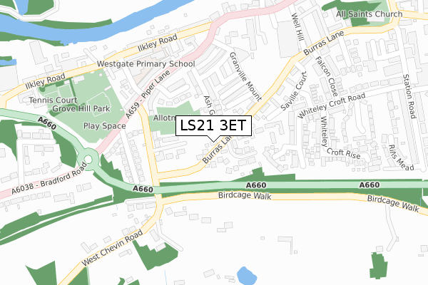 LS21 3ET map - large scale - OS Open Zoomstack (Ordnance Survey)