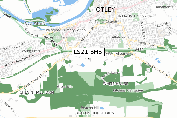 LS21 3HB map - small scale - OS Open Zoomstack (Ordnance Survey)