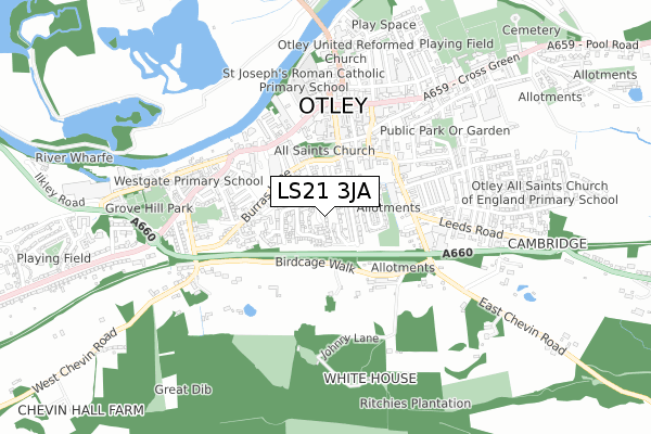 LS21 3JA map - small scale - OS Open Zoomstack (Ordnance Survey)