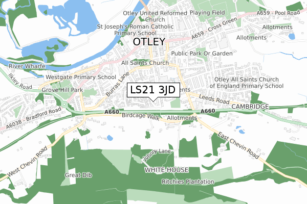 LS21 3JD map - small scale - OS Open Zoomstack (Ordnance Survey)