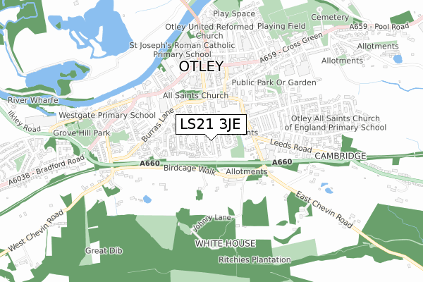 LS21 3JE map - small scale - OS Open Zoomstack (Ordnance Survey)