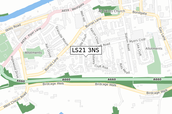 LS21 3NS map - large scale - OS Open Zoomstack (Ordnance Survey)