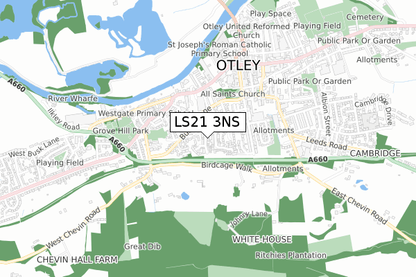 LS21 3NS map - small scale - OS Open Zoomstack (Ordnance Survey)