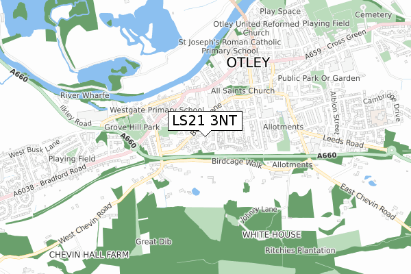 LS21 3NT map - small scale - OS Open Zoomstack (Ordnance Survey)