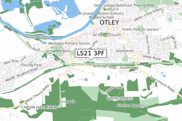 LS21 3PF map - small scale - OS Open Zoomstack (Ordnance Survey)