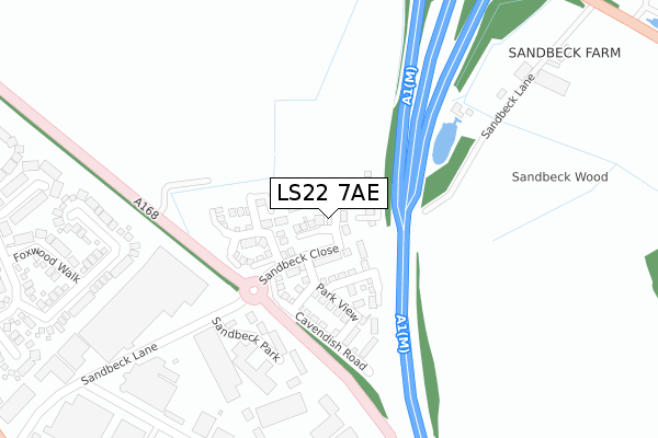 LS22 7AE map - large scale - OS Open Zoomstack (Ordnance Survey)