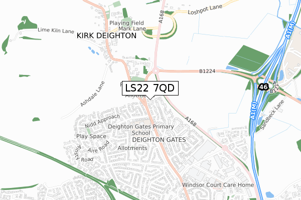 LS22 7QD map - small scale - OS Open Zoomstack (Ordnance Survey)