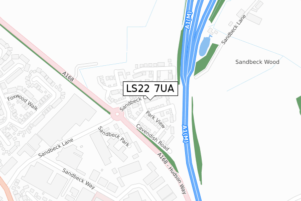 LS22 7UA map - large scale - OS Open Zoomstack (Ordnance Survey)