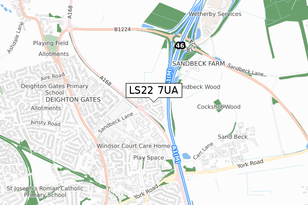 LS22 7UA map - small scale - OS Open Zoomstack (Ordnance Survey)