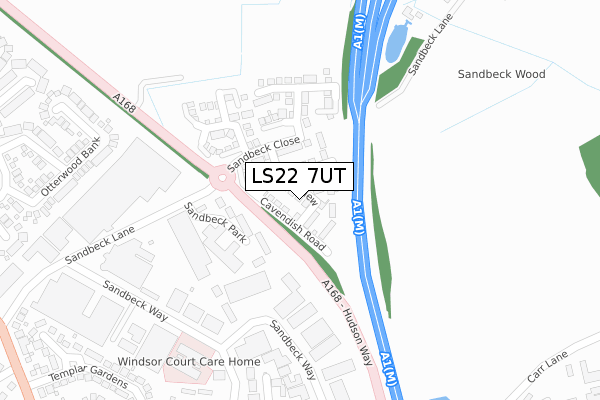 LS22 7UT map - large scale - OS Open Zoomstack (Ordnance Survey)