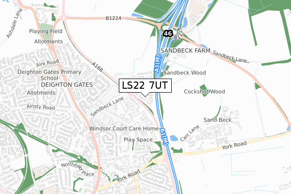 LS22 7UT map - small scale - OS Open Zoomstack (Ordnance Survey)