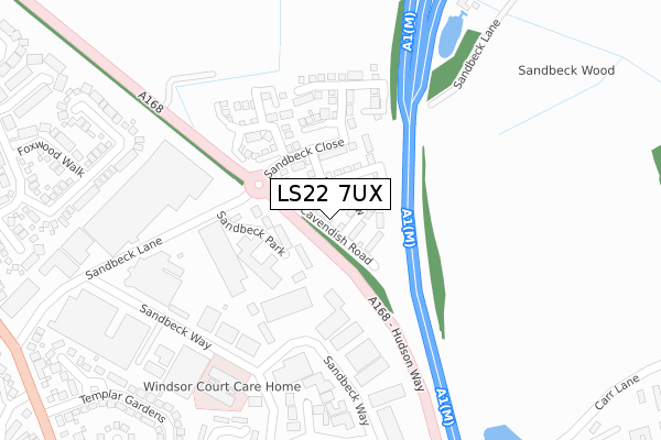 LS22 7UX map - large scale - OS Open Zoomstack (Ordnance Survey)