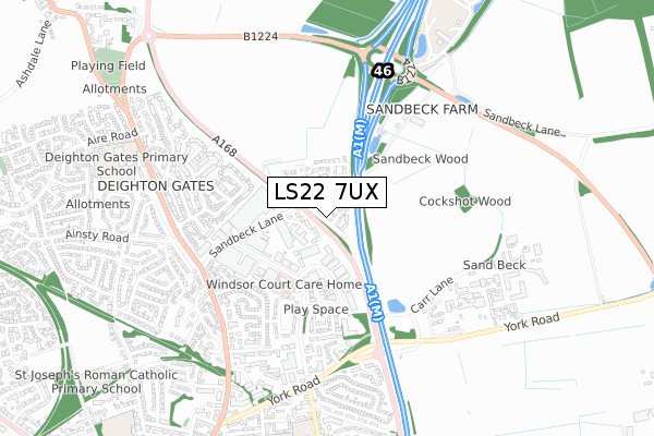 LS22 7UX map - small scale - OS Open Zoomstack (Ordnance Survey)