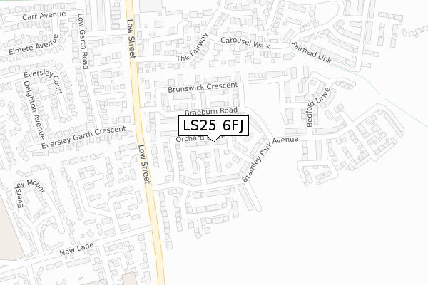 LS25 6FJ map - large scale - OS Open Zoomstack (Ordnance Survey)