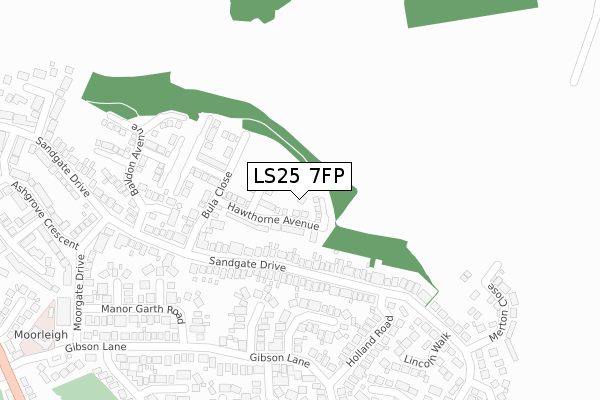 LS25 7FP map - large scale - OS Open Zoomstack (Ordnance Survey)