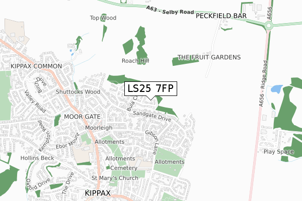 LS25 7FP map - small scale - OS Open Zoomstack (Ordnance Survey)