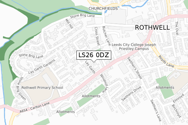 LS26 0DZ map - large scale - OS Open Zoomstack (Ordnance Survey)