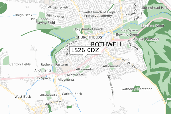 LS26 0DZ map - small scale - OS Open Zoomstack (Ordnance Survey)