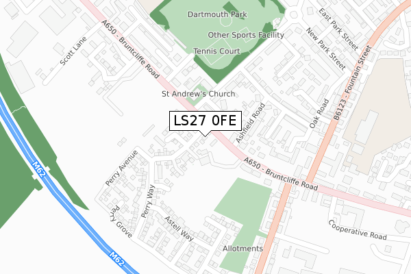 LS27 0FE map - large scale - OS Open Zoomstack (Ordnance Survey)