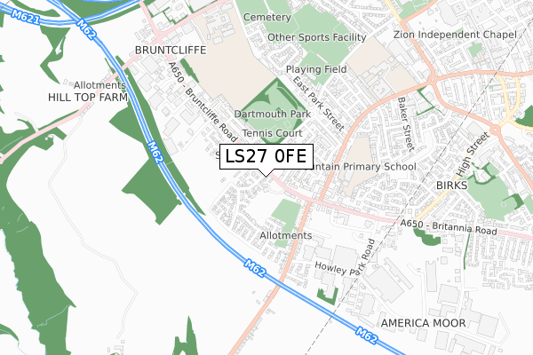 LS27 0FE map - small scale - OS Open Zoomstack (Ordnance Survey)