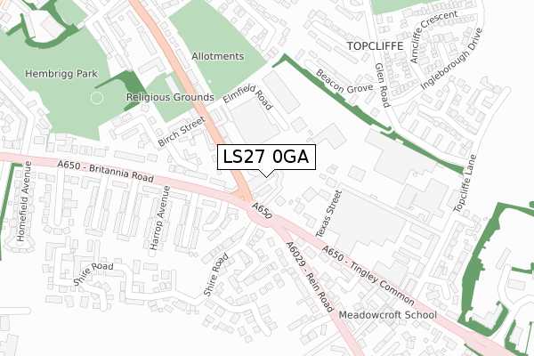 LS27 0GA map - large scale - OS Open Zoomstack (Ordnance Survey)