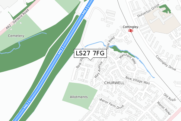 LS27 7FG map - large scale - OS Open Zoomstack (Ordnance Survey)