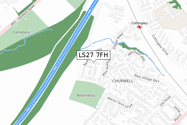 LS27 7FH map - large scale - OS Open Zoomstack (Ordnance Survey)