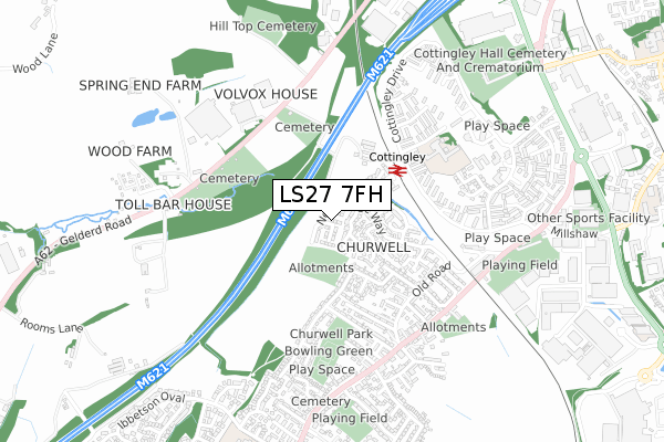 LS27 7FH map - small scale - OS Open Zoomstack (Ordnance Survey)