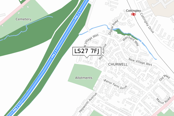 LS27 7FJ map - large scale - OS Open Zoomstack (Ordnance Survey)