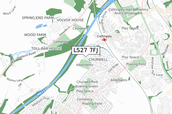 LS27 7FJ map - small scale - OS Open Zoomstack (Ordnance Survey)