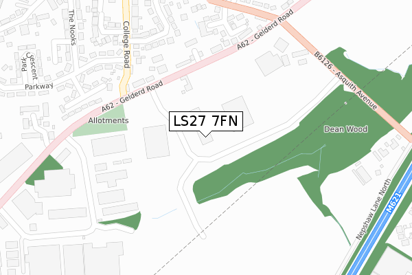 LS27 7FN map - large scale - OS Open Zoomstack (Ordnance Survey)