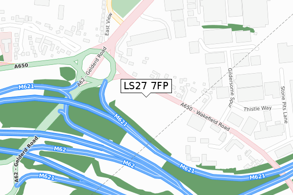 LS27 7FP map - large scale - OS Open Zoomstack (Ordnance Survey)