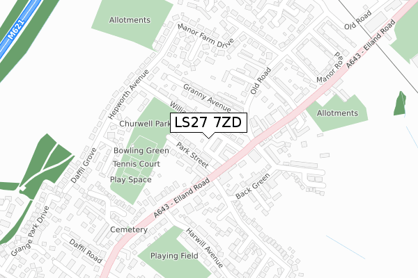 LS27 7ZD map - large scale - OS Open Zoomstack (Ordnance Survey)