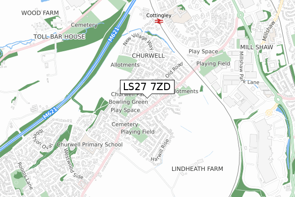 LS27 7ZD map - small scale - OS Open Zoomstack (Ordnance Survey)