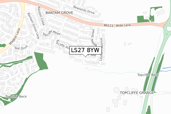 LS27 8YW map - large scale - OS Open Zoomstack (Ordnance Survey)