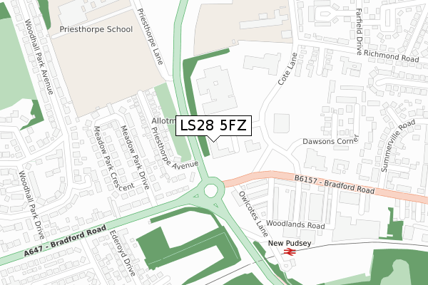 LS28 5FZ map - large scale - OS Open Zoomstack (Ordnance Survey)